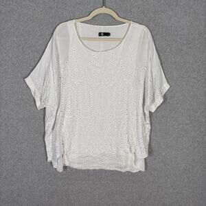 Eyelet Embroidered Top Medium Cottage Scalloped‎ Hem Sequin Layered Made Italy